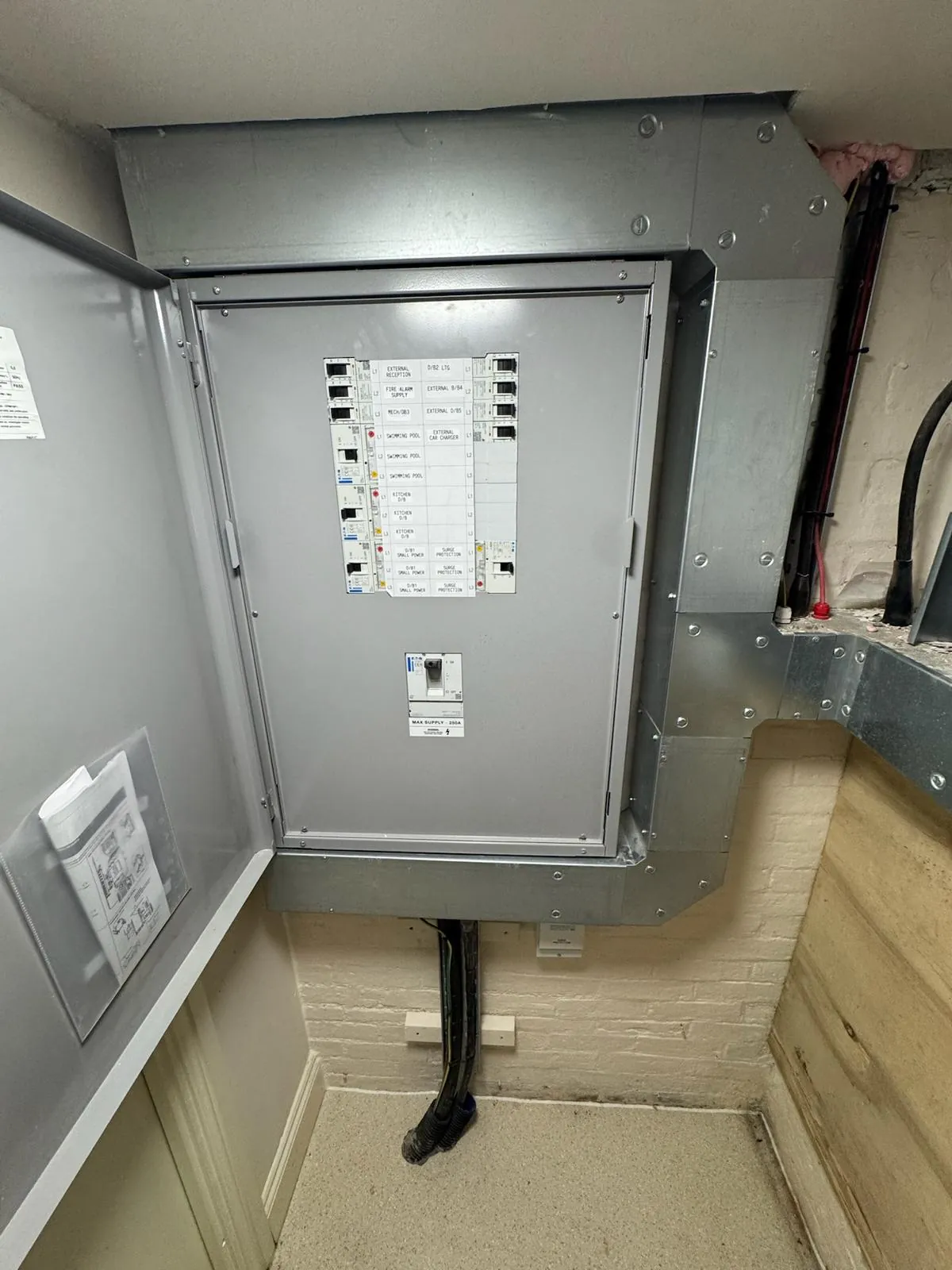 3 phase electrical distribution board installation within a commercial setting
